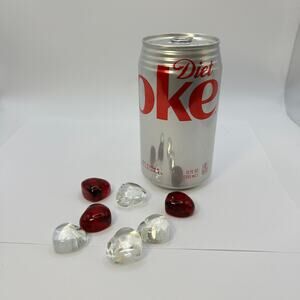 Lot of 7 Small Glass Hearts 4 Clear 3 Red